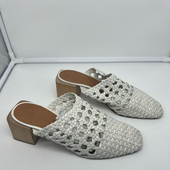 LOQ Ines Blanco White Leather Woven Lattice Weave Block Heel Mules sz 39 - Picture 6 of 15